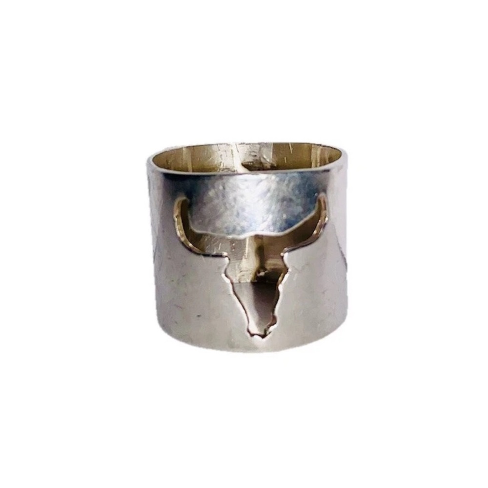Sweet 1985 Ox Head Cutout Cigar Band Ring Size 9 Sterling Silver 925